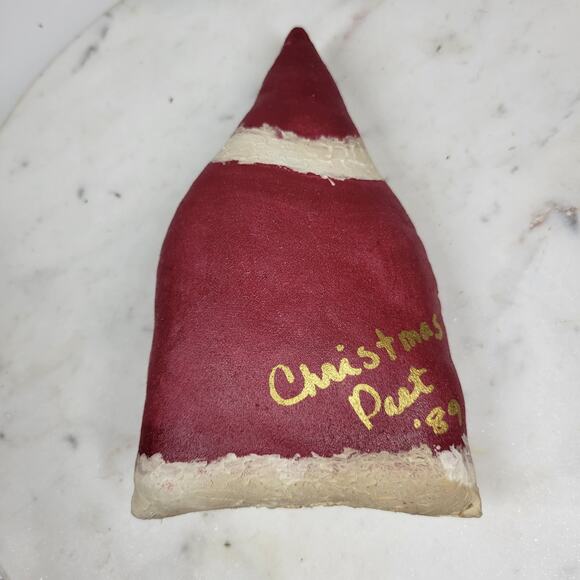 Vintage Santa Claus Sack Red Hand Made Stuffed Christmas Decor Signed 1989 - Picture 6 of 13